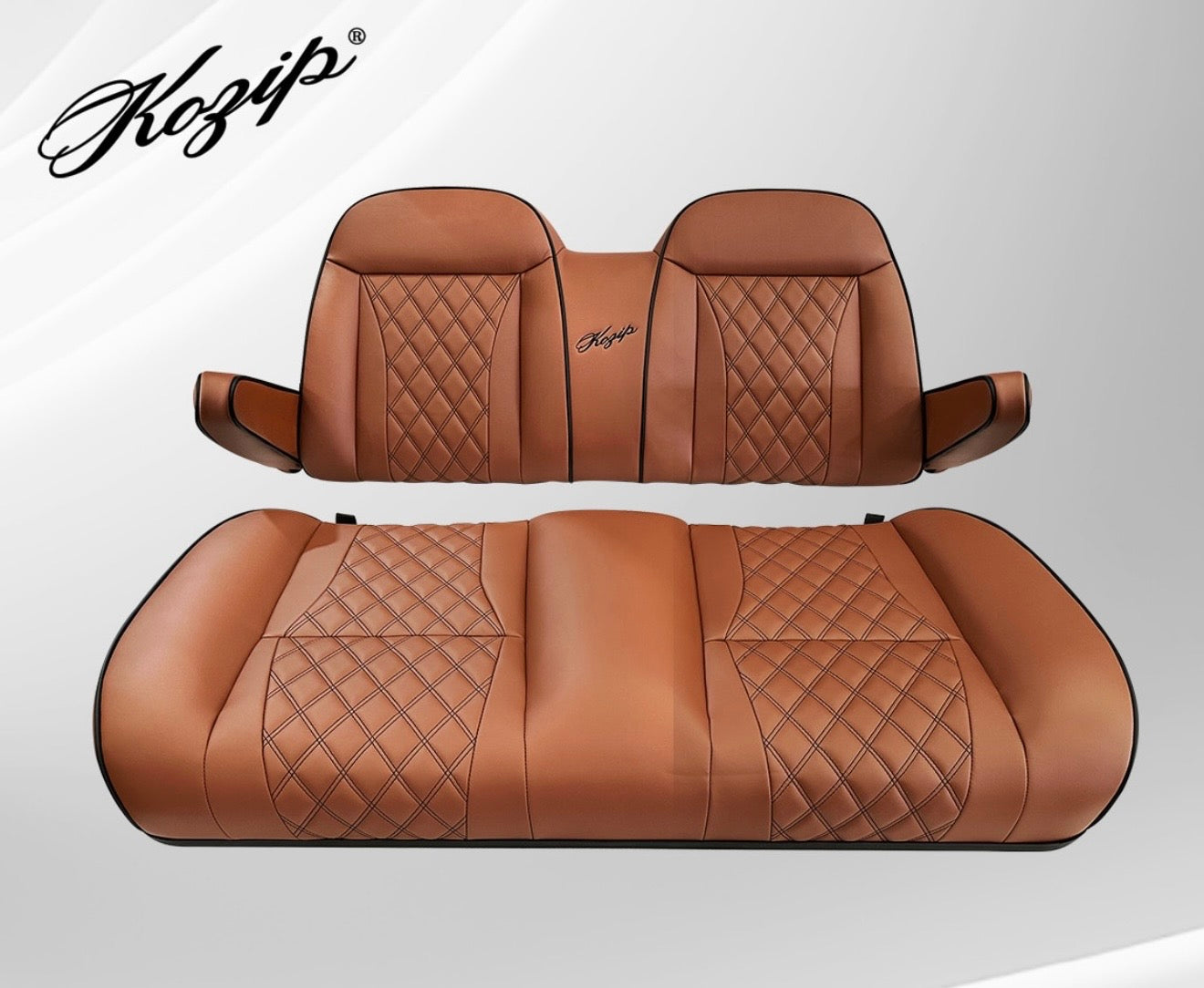 Kozip Aeris (Contrast version) Front Seat Cushion Set – Brown Base with Black Piping – Black Cross Stitch for EZGO TXT (2014-up)