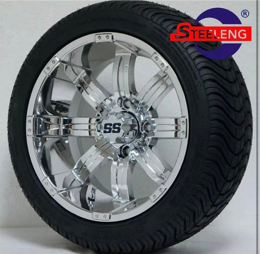 GOLF CART 14" CHROME TEMPEST WHEELS and 205/30-14 DOT LOW PROFILE TIRES (4)