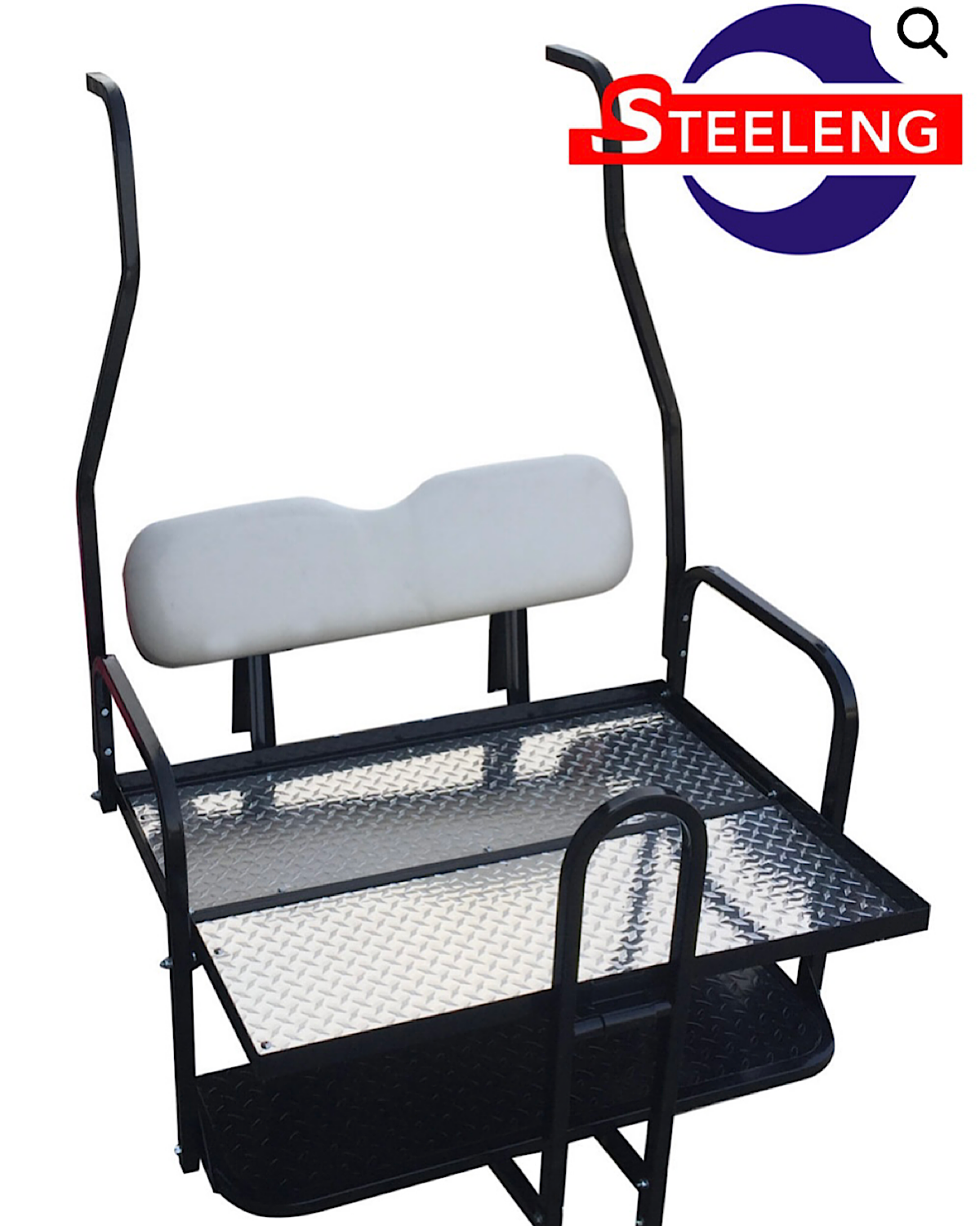 REAR FLIP SEAT FOR CLUB CAR DS GOLF CART 2000-2013 MODEL (WHITE CUSHION W/T GRAB BAR ATTACHMENT