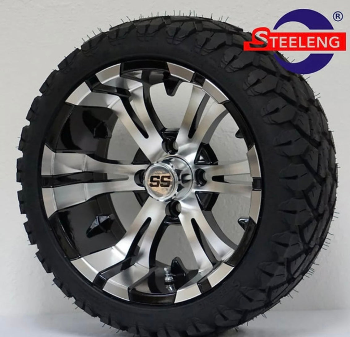 GOLF CART 14" VAMPIRE WHEELS/RIMS and 20" STINGER ALL TERRAIN TIRES DOT RATED