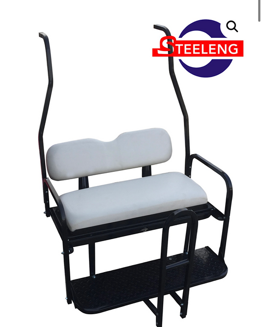 REAR FLIP SEAT FOR CLUB CAR DS GOLF CART 2000-2013 MODEL (WHITE CUSHION W/T GRAB BAR ATTACHMENT