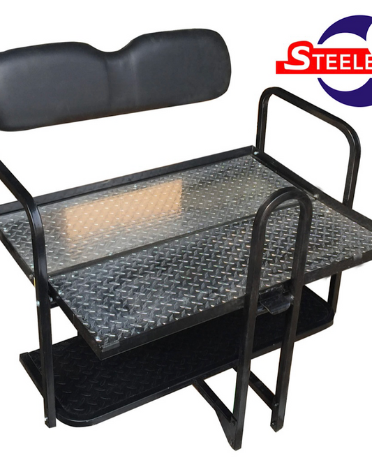REAR FLIP SEAT FOR CLUB CAR PRECEDENT GOLF CART 2004-PRESENT MODEL (BLACK CUSHION W/T GRAB BAR ATTACHMENT)