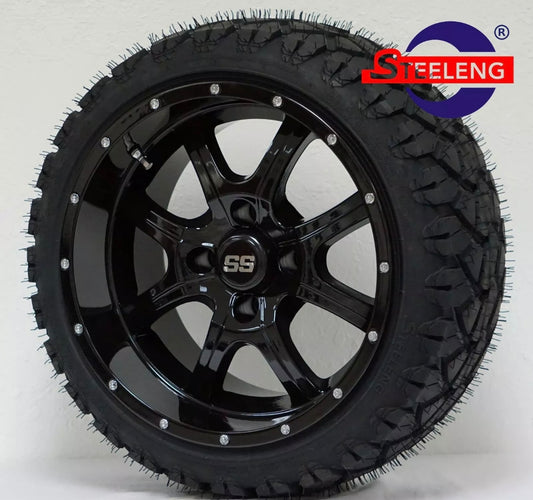 GOLF CART 14" NIGHT STALKER WHEELS and 20" STINGER ALL TERRAIN TIRES DOT RATED