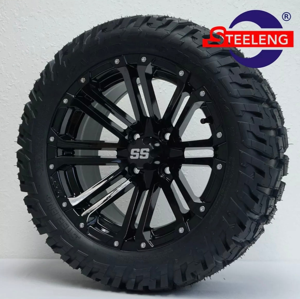 GOLF CART 14" BLACK LANCER WHEELS/RIMS and 22" 'GATOR' ALL TERRAIN DOT TIRES