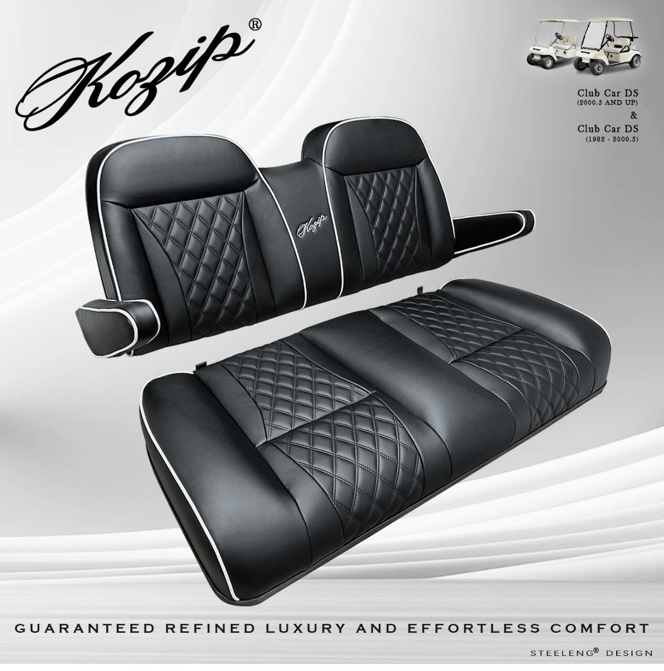 'KOZIP' CLUB CAR DS GOLF CART FRONT SEAT/BACKREST CUSHION SET (BLACK)