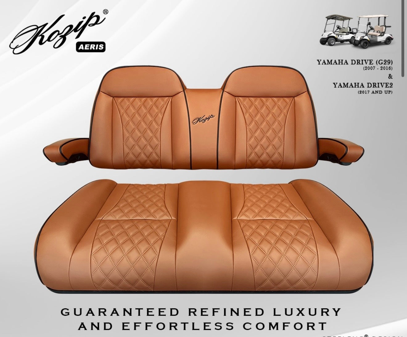 SCYM09 – KOZIP CUSHION SET FRONT SEAT FOR YAMAHA G29 (DRIVE) / DRIVE2 – BROWN BASE WITH BLACK PIPING AND BROWN STITCHING