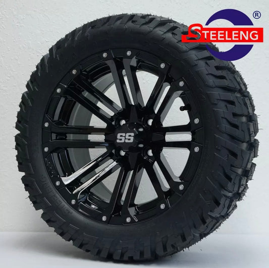 GOLF CART 14" BLACK LANCER WHEELS/RIMS and 22" 'GATOR' ALL TERRAIN DOT TIRES